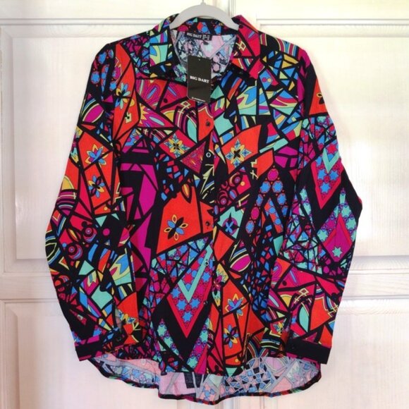 Big Dart Long Sleeve Button Down Blouse in 90s Graphic Design, Sz Large, NWT - Picture 14 of 15